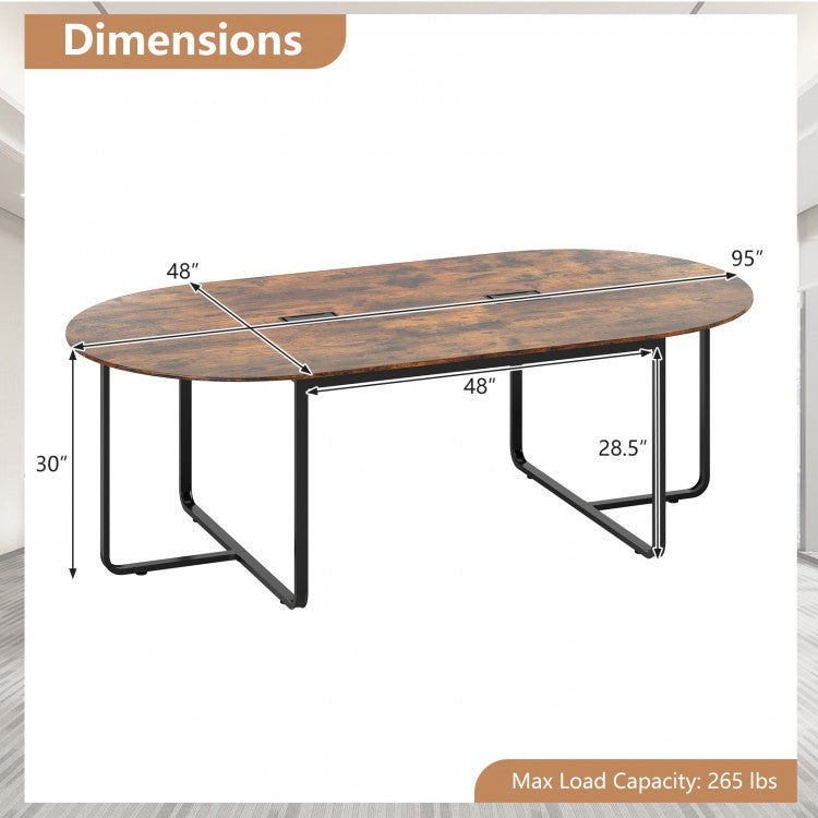 95 Inches Oval Conference Industrial Executive Table with Dual Cable Holes