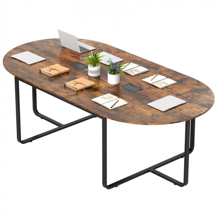 95 Inches Oval Conference Industrial Executive Table with Dual Cable Holes