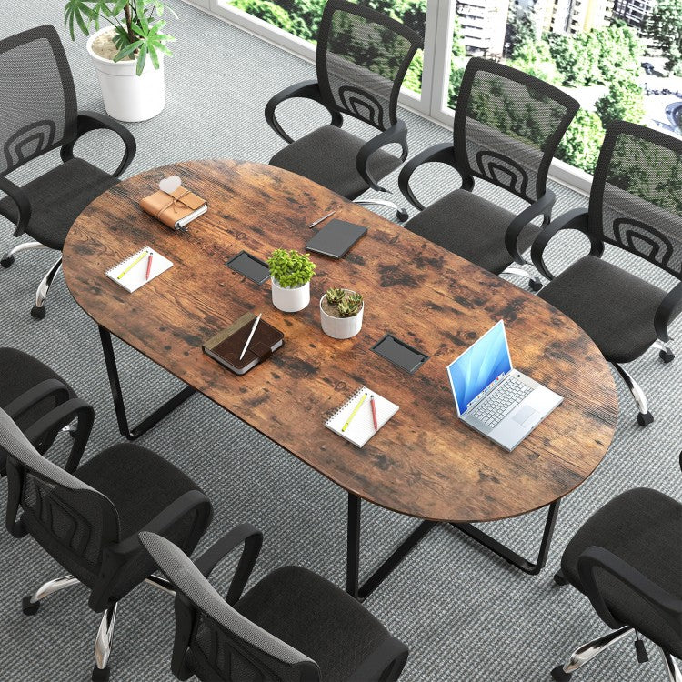 95 Inches Oval Conference Industrial Executive Table with Dual Cable Holes