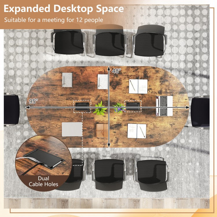 95 Inches Oval Conference Industrial Executive Table with Dual Cable Holes