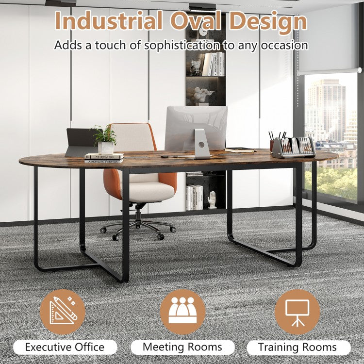 95 Inches Oval Conference Industrial Executive Table with Dual Cable Holes