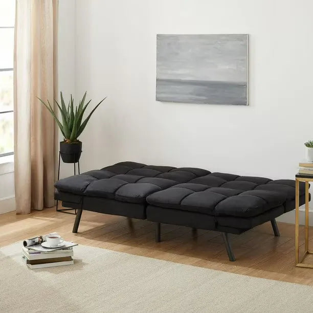 Sofa with Adjustable Backrest & Metal Legs,Small Space Sleeper , Black