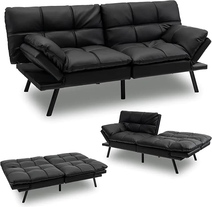 Sofa with Adjustable Backrest & Metal Legs,Small Space Sleeper , Black