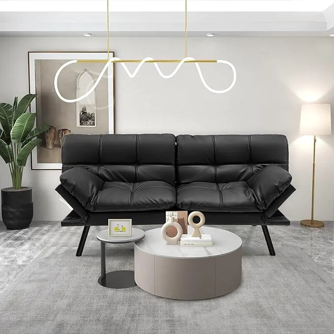 Sofa with Adjustable Backrest & Metal Legs,Small Space Sleeper , Black