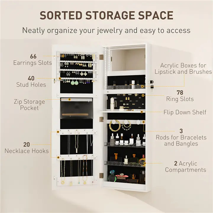 Illuminated Wardrobe Mirror & Jewelry Vault