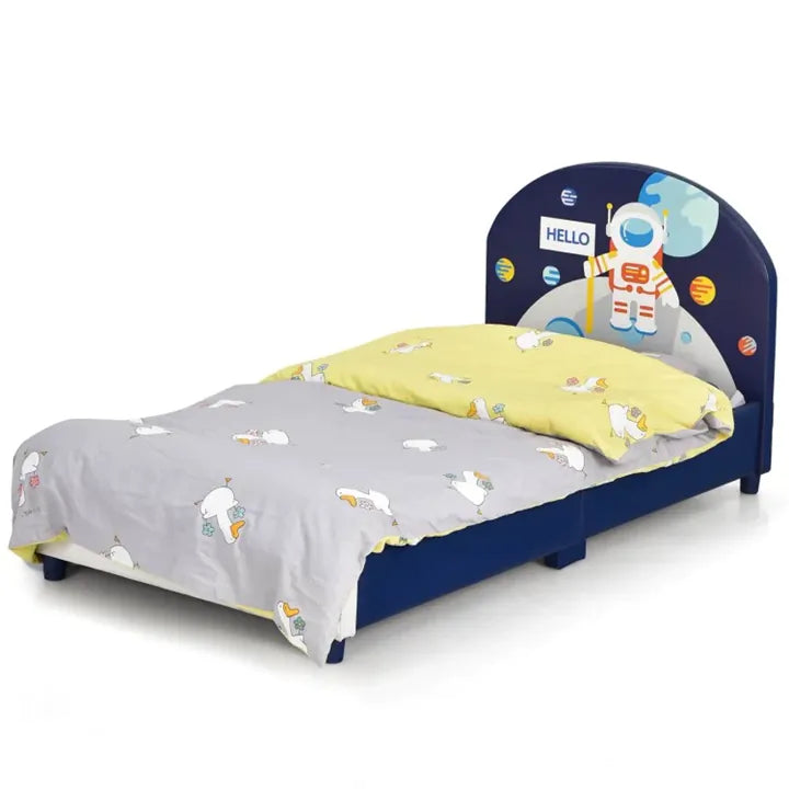 Kids Rocket Style Upholstered Platform Bed Frame