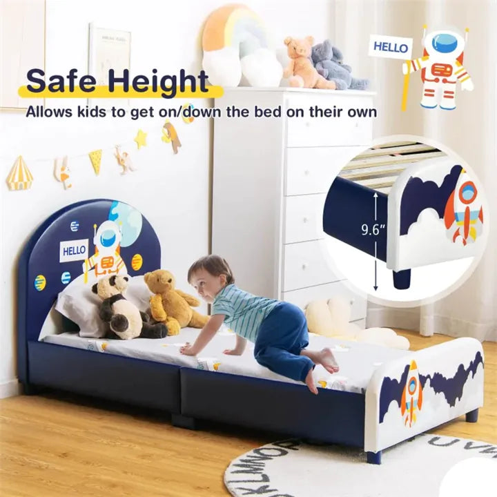 Kids Rocket Style Upholstered Platform Bed Frame