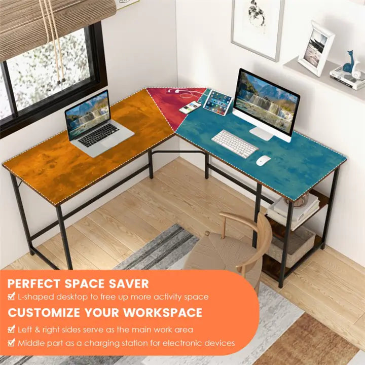 L Shaped Computer Desk with 2 Outlets and 2 USB Ports
