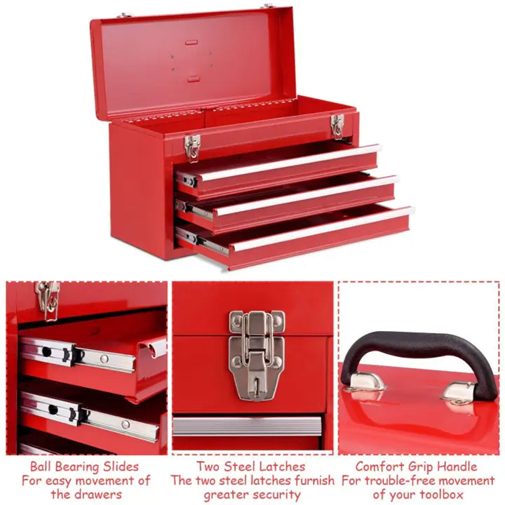 Portable 3 Drawers Mechanic Tool Cabinet Box
