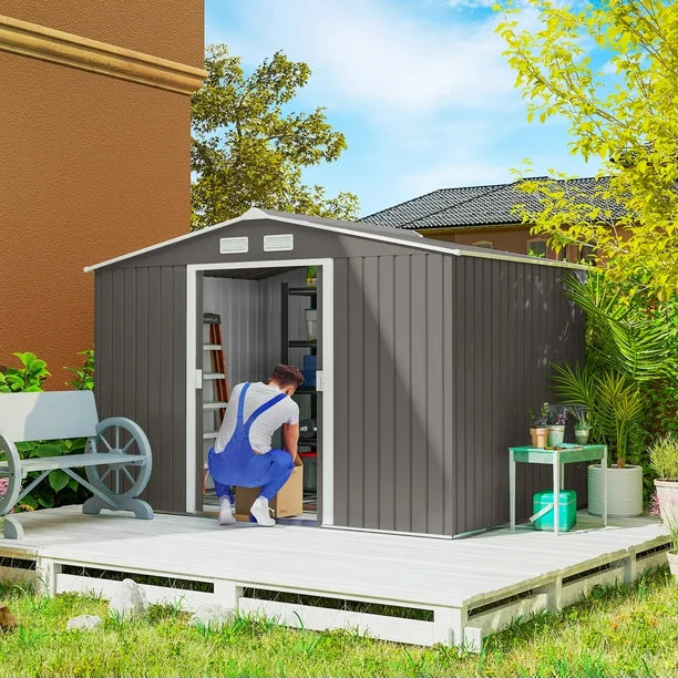 9.1'x 6.4' x 6.3' outdoor Storage Shed w/ Steel Foundation Kit