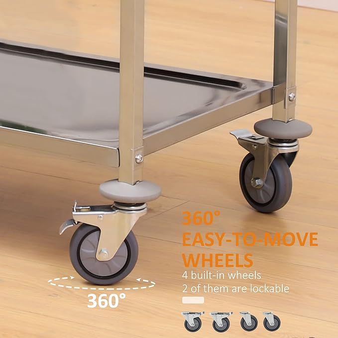 36" 3-Tier Kitchen Trolley Medical Treatment Laboratory Equipment Carts, Stainless Steel Rolling Kitchen Island, Wheeled Storage Utility Serving Cart, 330LBS Heavy Gauge