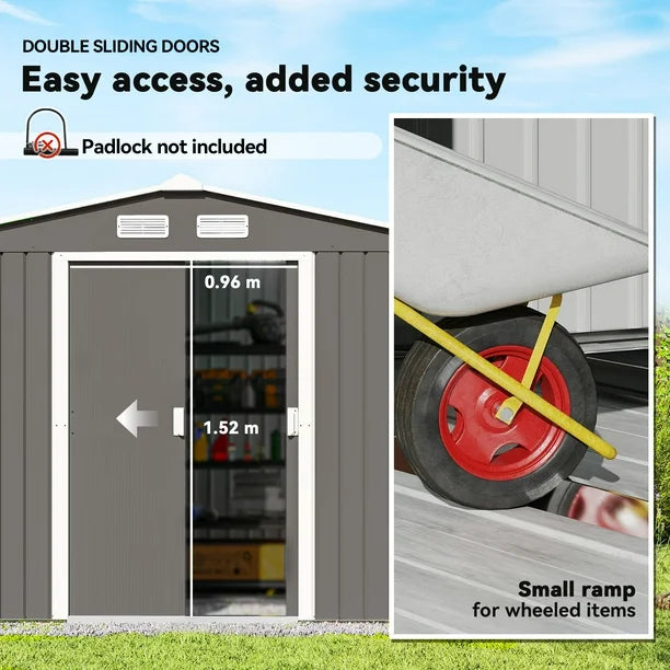 9.1'x 6.4' x 6.3' outdoor Storage Shed w/ Steel Foundation Kit