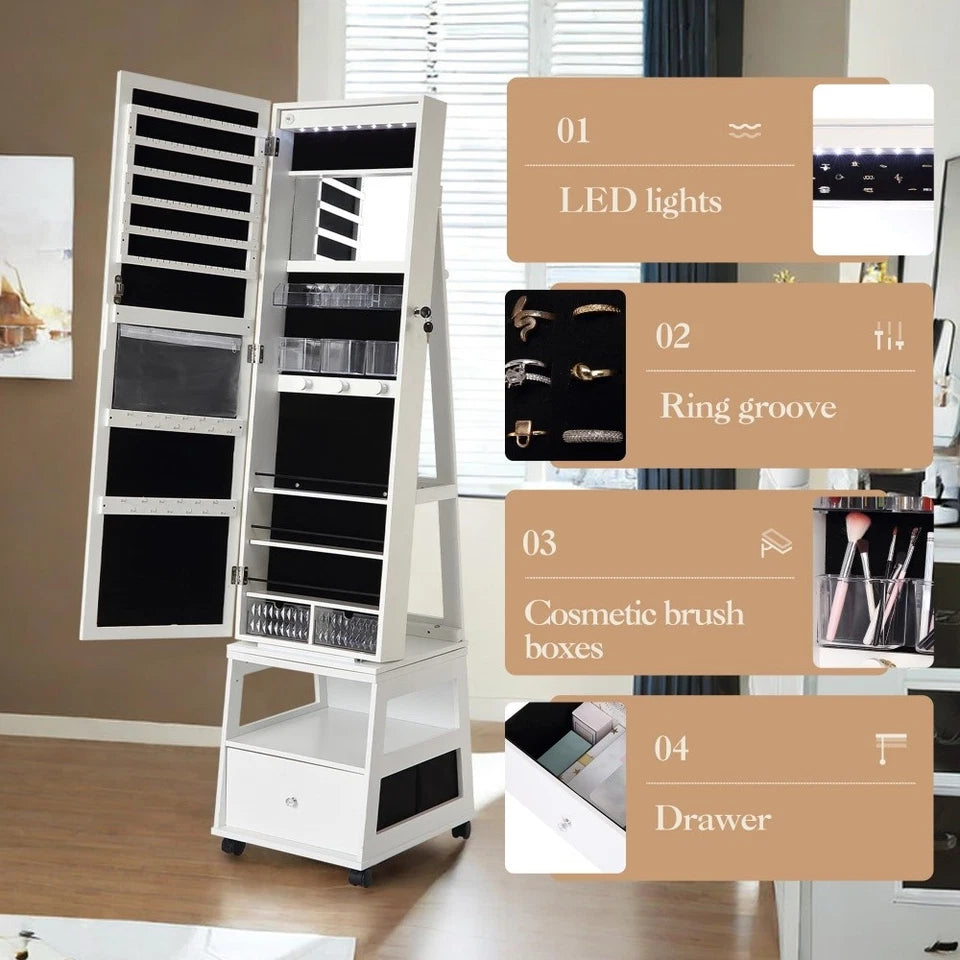 Garvee Jewelry Organizer Cabinet with Full-Length Mirror,360° Rotating Mirror