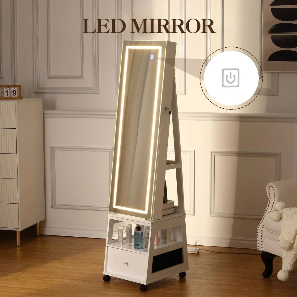 Garvee Jewelry Organizer Cabinet with Full-Length Mirror,360° Rotating Mirror