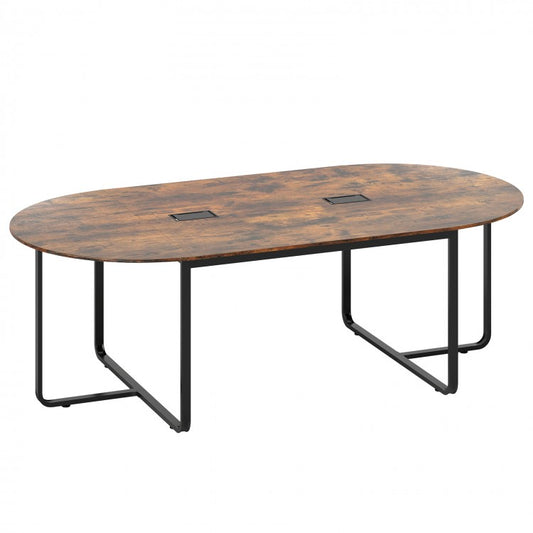 95 Inches Oval Conference Industrial Executive Table with Dual Cable Holes