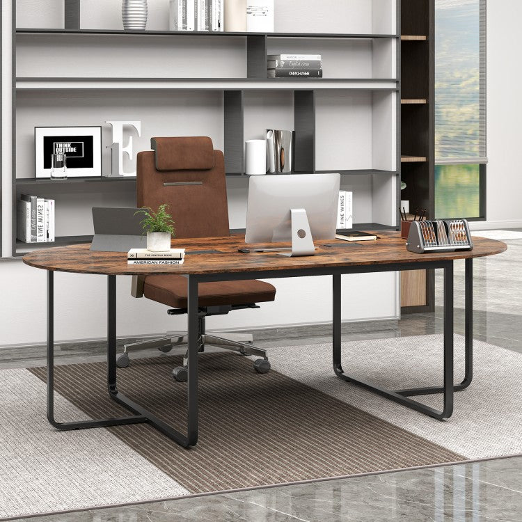 95 Inches Oval Conference Industrial Executive Table with Dual Cable Holes