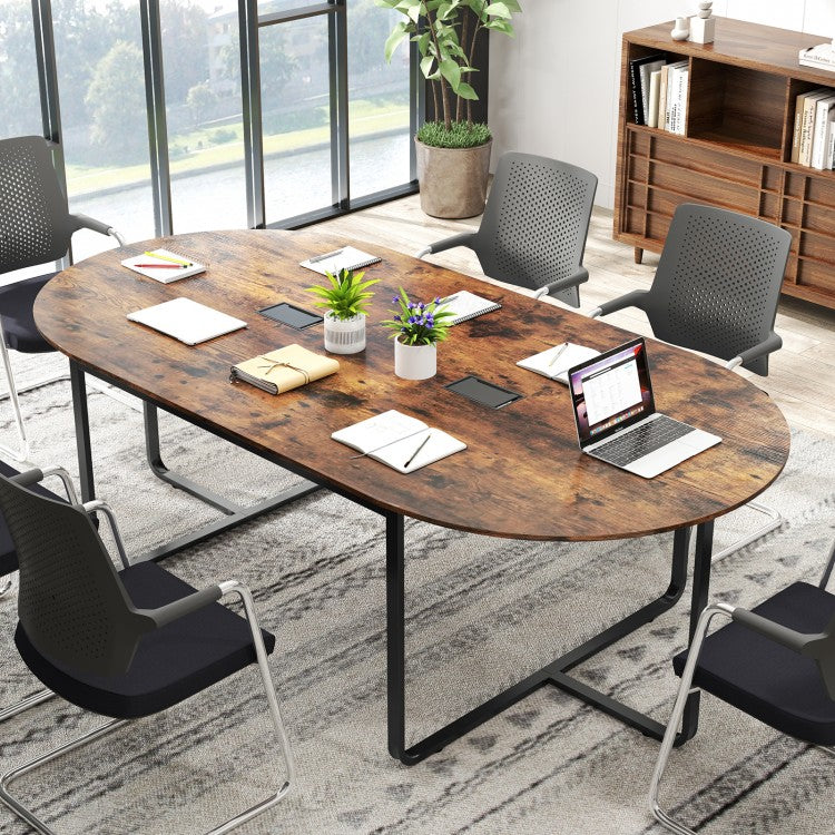 95 Inches Oval Conference Industrial Executive Table with Dual Cable Holes