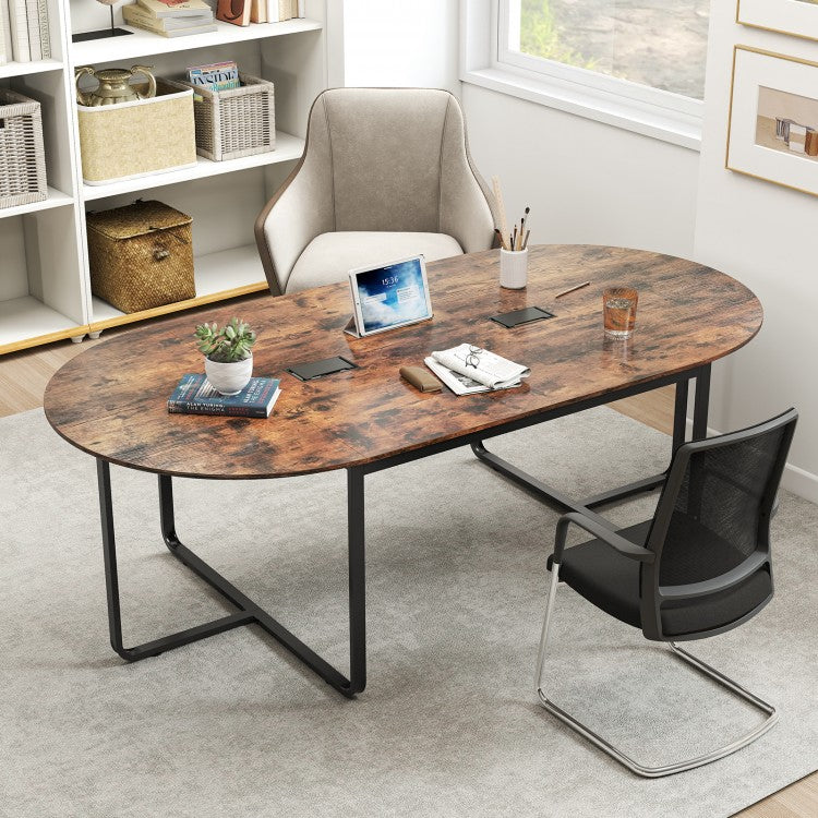 95 Inches Oval Conference Industrial Executive Table with Dual Cable Holes
