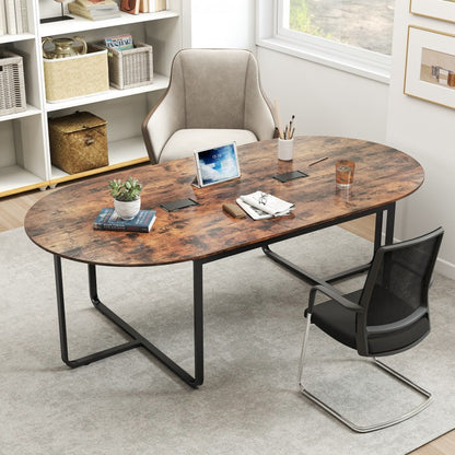 95 Inches Oval Conference Industrial Executive Table with Dual Cable Holes