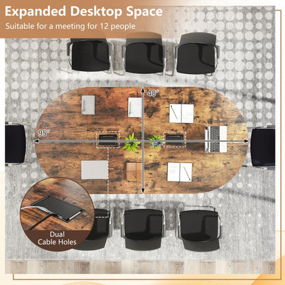 95 Inches Oval Conference Industrial Executive Table with Dual Cable Holes