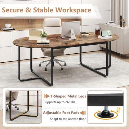 95 Inches Oval Conference Industrial Executive Table with Dual Cable Holes