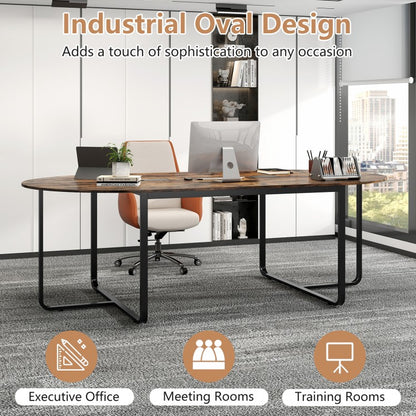 95 Inches Oval Conference Industrial Executive Table with Dual Cable Holes