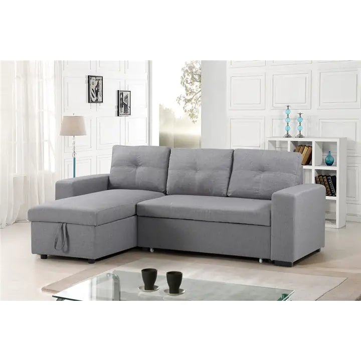 Grey Fabric Reversible Sofabed Sectional w Large Lift up Storage