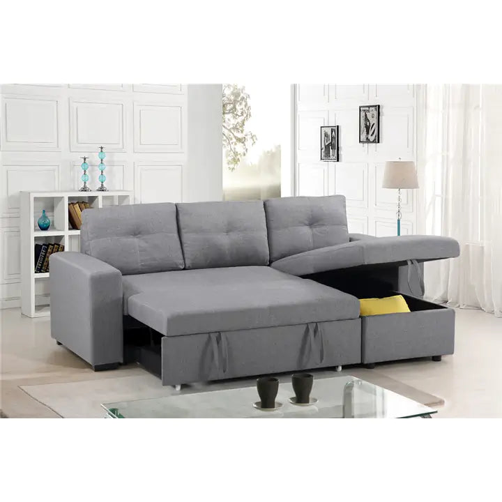 Grey Fabric Reversible Sofabed Sectional w Large Lift up Storage