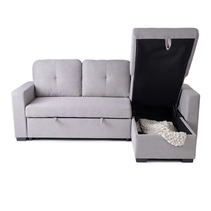 Grey Fabric Reversible Sofabed Sectional w Large Lift up Storage