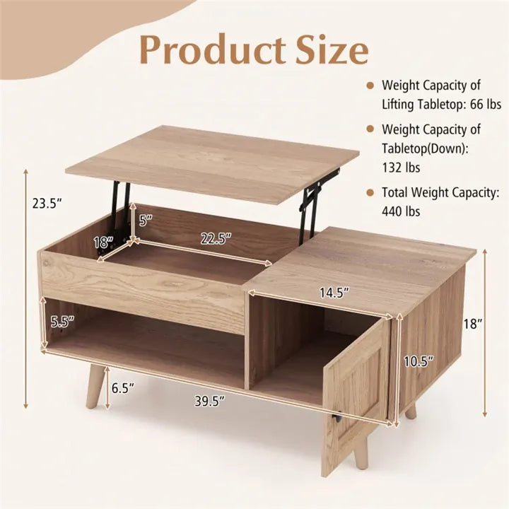 40 Inch Lift Top Coffee Table with Storage