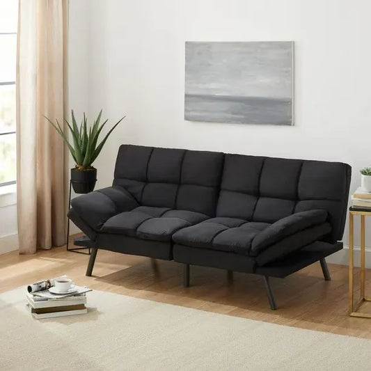 Sofa with Adjustable Backrest & Metal Legs,Small Space Sleeper , Black