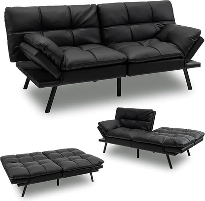 Sofa with Adjustable Backrest & Metal Legs,Small Space Sleeper , Black