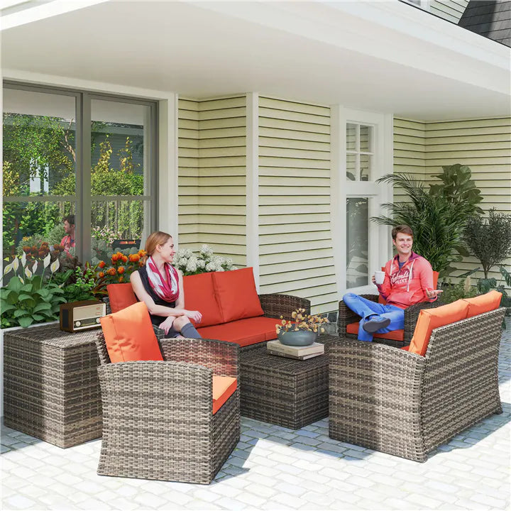 7-Seater Rattan Wicker Patio Sofa Set with Cushions