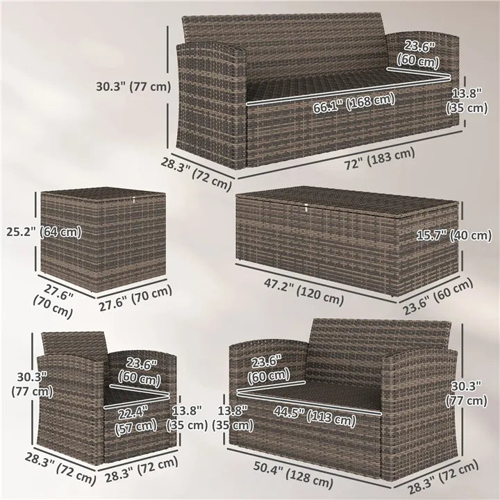 7-Seater Rattan Wicker Patio Sofa Set with Cushions