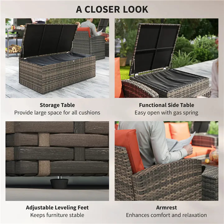 7-Seater Rattan Wicker Patio Sofa Set with Cushions
