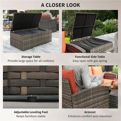 7-Seater Rattan Wicker Patio Sofa Set with Cushions