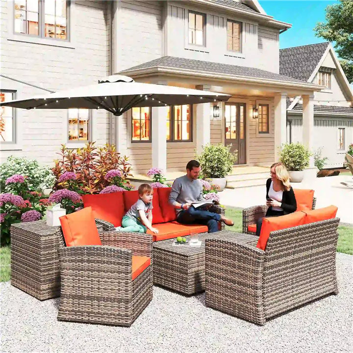 7-Seater Rattan Wicker Patio Sofa Set with Cushions