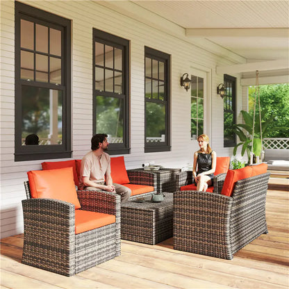 7-Seater Rattan Wicker Patio Sofa Set with Cushions