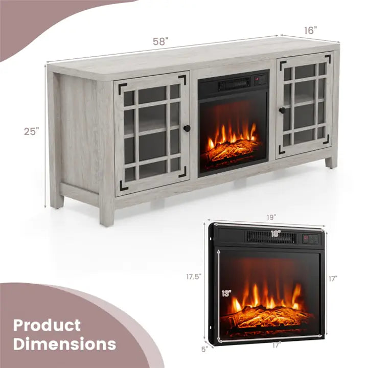 58 Inches TV Stand with 18 Inches Electric Fireplace Heater