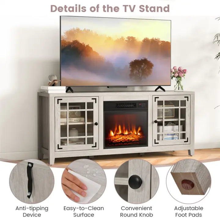 58 Inches TV Stand with 18 Inches Electric Fireplace Heater