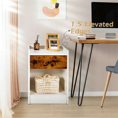 Set of 2 Nightstand with Drawer