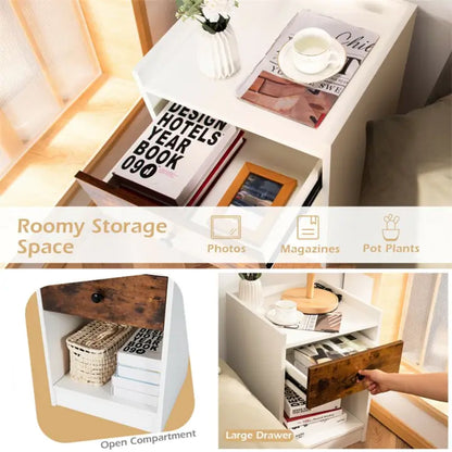 Set of 2 Nightstand with Drawer