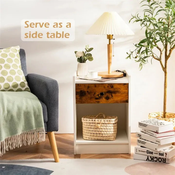 Set of 2 Nightstand with Drawer