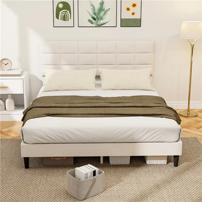 Queen Size Bed Frame with Upholstered Headboard