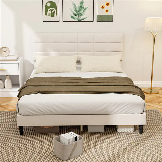 Queen Size Bed Frame with Upholstered Headboard