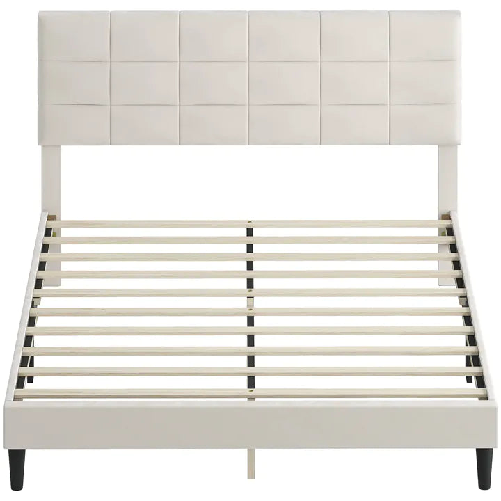 Queen Size Bed Frame with Upholstered Headboard