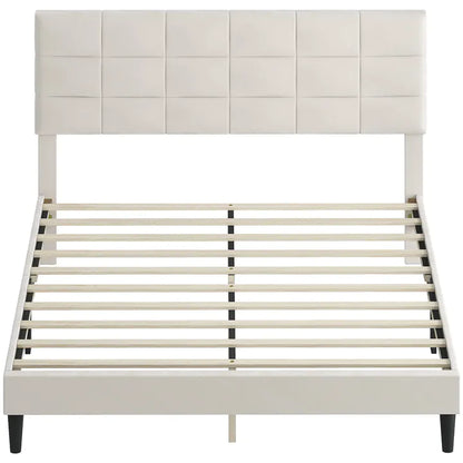Queen Size Bed Frame with Upholstered Headboard