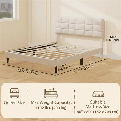 Queen Size Bed Frame with Upholstered Headboard
