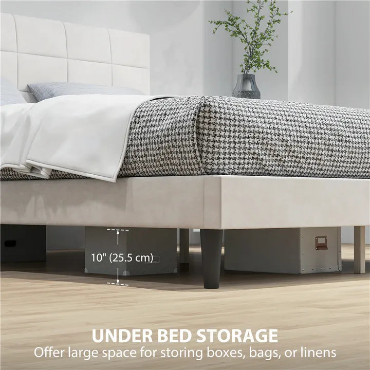 Queen Size Bed Frame with Upholstered Headboard
