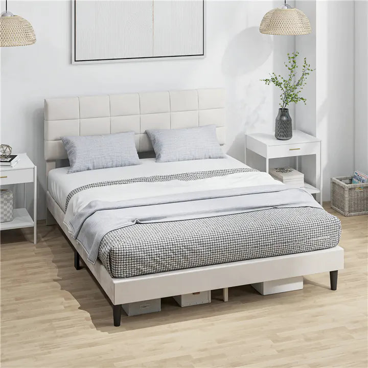 Queen Size Bed Frame with Upholstered Headboard